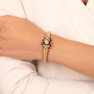 Victorian 1.71 Carat Center Diamond Bangle Bracelet - GIA QR VS2