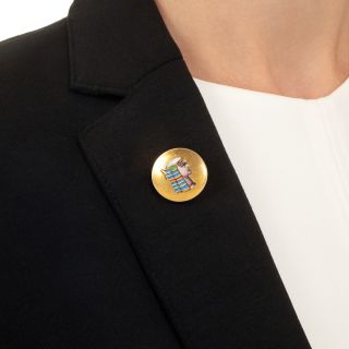 Victorian 14K Egyptian-Inspired Pharaoh Enamel Brooch