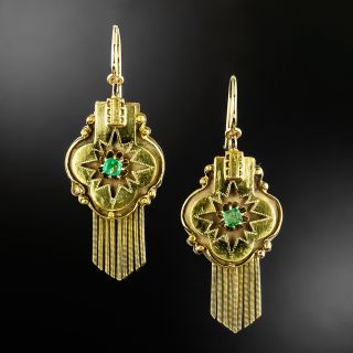 Victorian 14K Emerald Tassel Earrings - 2