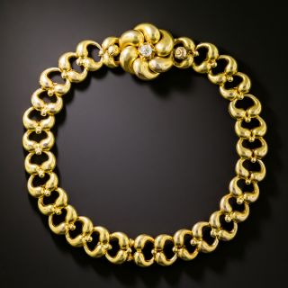 Victorian 15K Link Bracelet with Diamond Flower Clasp, English - 2