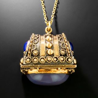 Victorian 18K Blue Chalcedony Treasure Chest Pendant - 6