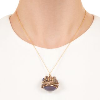 Victorian 18K Blue Chalcedony Treasure Chest Pendant