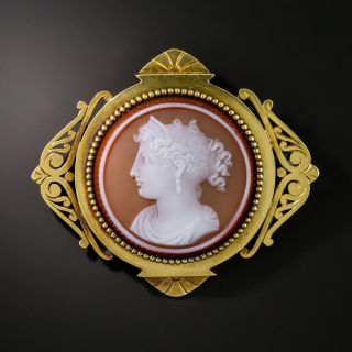 Victorian 18K Carnelian Agate Cameo Brooch - 1