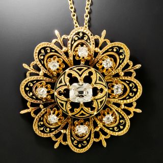 Victorian 18K Diamond and Enamel Flower Pendant/Brooch - 2