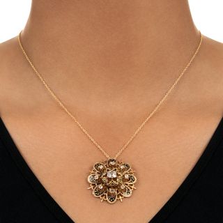 Victorian 18K Diamond and Enamel Flower Pendant/Brooch
