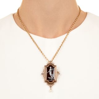 Victorian 18K, Enamel, Pearl and Diamond Artemis Pendant Locket/Brooch