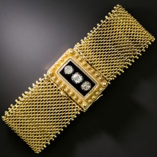 Victorian 18K Gold, Diamond and Enamel Mesh Bracelet - 2