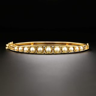 Victorian 18K Natural Pearl Bangle Bracelet - 2