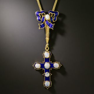 Victorian 18K Opal and Blue Enamel Cross - 2