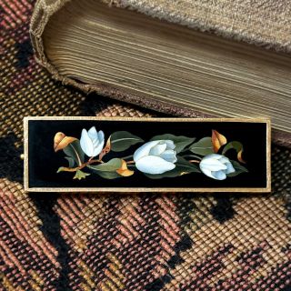 Victorian 18K Pietra Dura Bar Brooch, Italy
