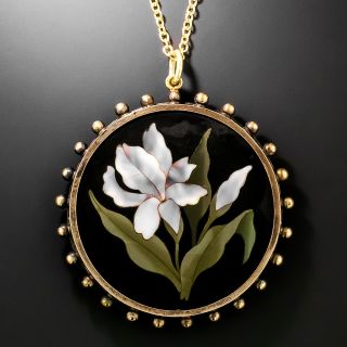 Victorian 18K Pietra Dura Iris Pendant - 3