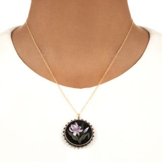 Victorian 18K Pietra Dura Iris Pendant