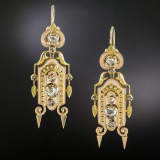 Victorian 18K Rose-Cut Diamond Dangle Earrings - 3
