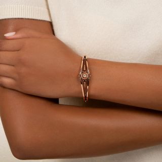 Victorian 18K Rose Gold Diamond Bangle Bracelet