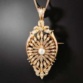 Victorian 18K Rose Gold Seed Pearl and Natural Pearl Necklace/Brooch - 1