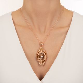 Victorian 18K Rose Gold Seed Pearl and Natural Pearl Necklace/Brooch