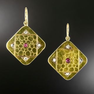 Victorian 18K Ruby and Diamond Earrings - 2