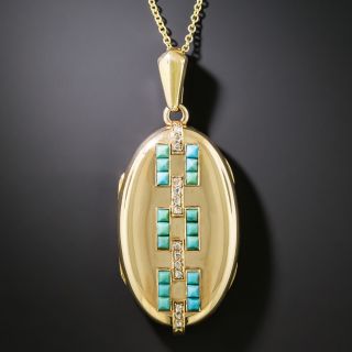 Victorian 18K Turquoise and Diamond Locket - 2