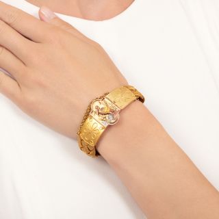 Victorian 18K Woven Bracelet with Stork Clasp