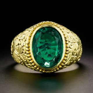 Victorian 4.00 Carat Emerald 22K Carved Ring - GIA, Size 7 1/2 - 4