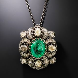 Victorian 7.50 Carat Colombian Emerald and Diamond Pendant - GIA - 2