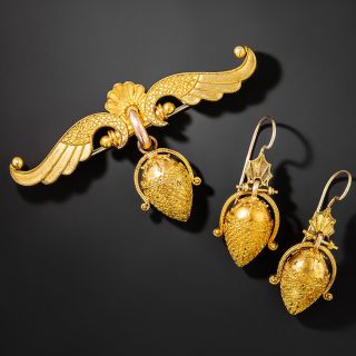 Victorian Acorn Earrings and Brooch Set - 2