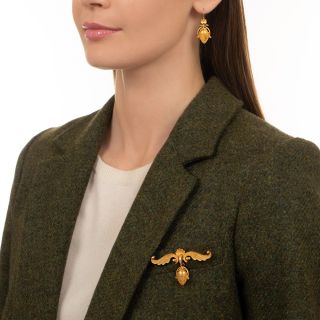 Victorian Acorn Earrings and Brooch Set