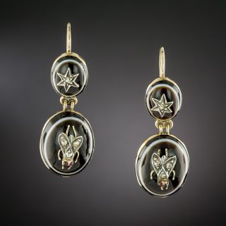 Victorian Agate and Diamond Insect Earrings, English - 2