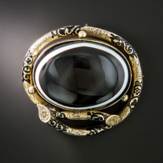 Victorian Agate and Enamel Locket-Backed Brooch - 2