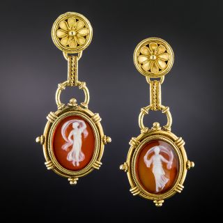 Victorian Agate Cameo Drop Earrings - 3