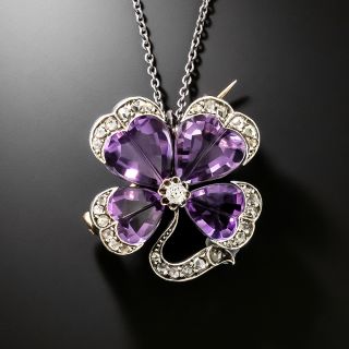 Victorian Amethyst and Diamond Shamrock Pendant/Brooch - 2