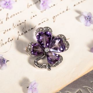 Victorian Amethyst and Diamond Shamrock Pendant/Brooch