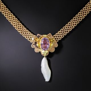 Victorian Amethyst and Freshwater Pearl Necklace - 3