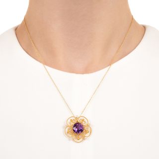 Victorian Amethyst and Freshwater Pearl Scroll Pendant