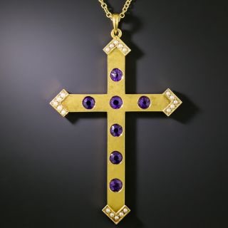 Victorian Amethyst and Seed Pearl Cross by Bippart - 3