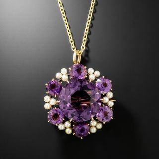  Victorian Amethyst and Seed Pearl Pendant/Brooch by Krementz - 2