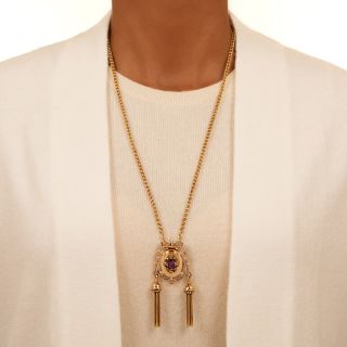 Victorian Amethyst and Seed Pearl Tassel Pendant/Brooch 