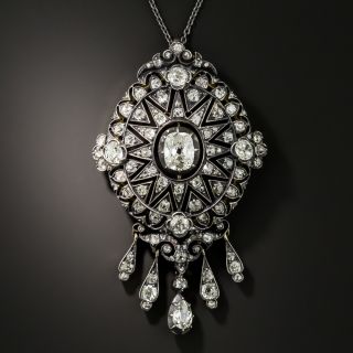 Victorian Antique Cushion Cut Diamond Pendant Necklace - 4