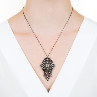 Victorian Antique Cushion Cut Diamond Pendant Necklace