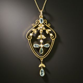 Victorian Aquamarine and Natural Pearl Necklace - 2