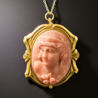 Victorian/Art Nouveau Coral Cameo Pendant/Brooch - 1