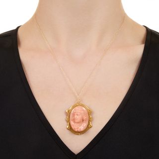 Victorian/Art Nouveau Coral Cameo Pendant/Brooch