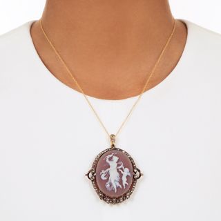 Victorian Artemis/Diana and Cupid Cameo Pendant