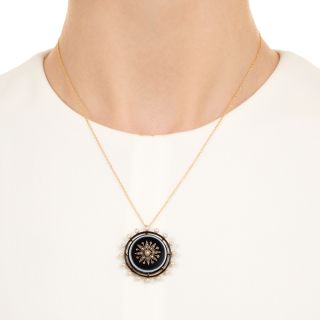 Victorian Banded Agate, Diamond and Natural Pearl Pendant Locket