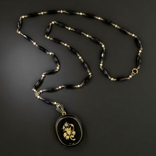 Victorian Black Enamel And Onyx Locket Necklace - 3