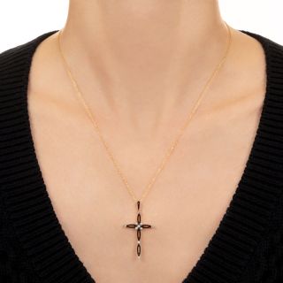 Victorian Black Enamel, Pearl and Diamond Cross