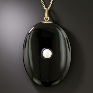 Victorian Black Onyx and Natural Pearl Locket - 2