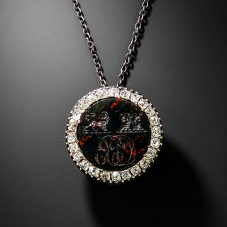 Victorian Bloodstone and Diamond Seal Pendant/Pin - 2
