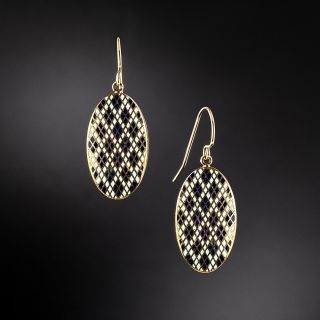 Victorian Blue and White Enamel Oval Earrings - 2