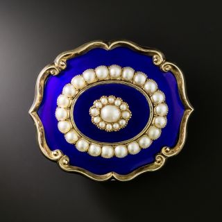 Victorian Blue Enamel and Natural Pearl Brooch/Locket, Circa 1841 - 2